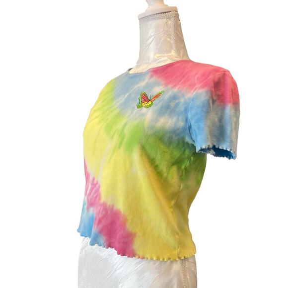 Vintage Y2K Pink Blue Rainbow Tie Dye Butterfly Embroidered Baby T shirt Sz - Picture 16 of 16